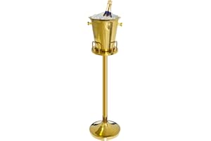 Ice Bucket with Stand 201 Stainless Steel Ice Bucket Standing Hammered 13Lbs Gold Ice Bucket with Carrying Handle for Wine Ch