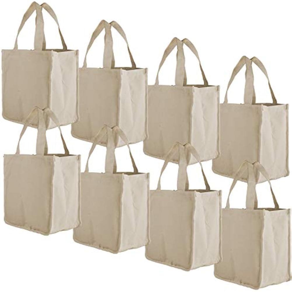 Smilco 8 PCS Canvas Grocery Tote Bags Heavy Duty With Handles Washable