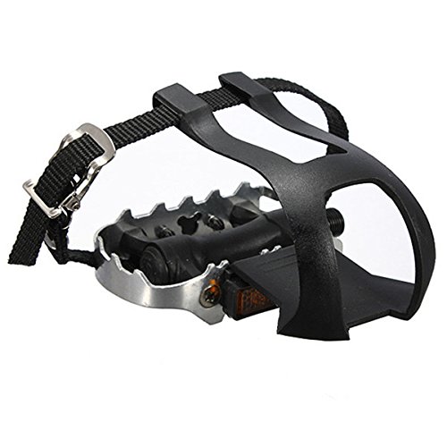 1 Pairs Alloy Cycling Fixie Road Mountain Bike Bicycle Pedals + Toe Clips + Straps Black