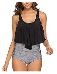 Traje de baño floral retro "Peplum" de talle alto