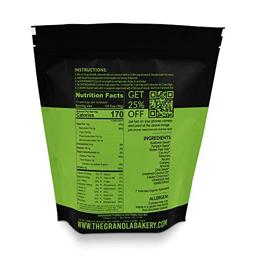 Granola Bakery - Cinnamon Pistachio Low Carb Muesli Granola - 4g Net Carb, 10.6Oz Bag - Sugar Free Keto Oatmeal Cereal, Gluten Free, Diabetic Friendly