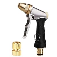 ESOW Garden Hose Nozzle 100% Heavy Duty Metal, Full Brass Nozzle & ABS Non-Slip Ergonomic Grip, 4 Watering Patterns, High Pressure Metal Spray Gun for Watering Plants, Car Wash and Showering Dog