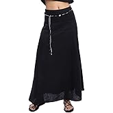 Amazhiyu Women's 100% Linen A-line Maxi Skirt with Matching Belt Summer Casual