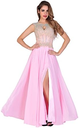 Chic Belle Women's Sexy Prom Dress Sleeveless Beaded Pink Cocktail Gowns Size 6