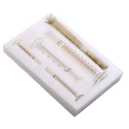 LTKJ Thick Glass Graduated Cylinder Measuring Bottle Set 5ml 10ml 50ml 100ml Glass with 2 Cleaning Brushes Chemistry Lab Graduated Measure Tools