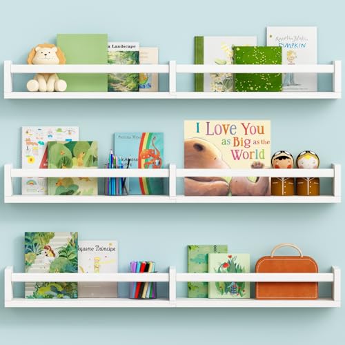 Harwaya Large Nursery Book Shelves Wall Mounted for Kids Room, White Floating Nursery Bookshelf for Baby Girls Boys Bedroom, Toddler Kid Book Shelf for Classroom Library (32 Inch Long Set of 3)