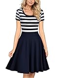 Miusol Women's Navy Style Stripe Scoop Neck 2/3 Sleeve Casual Swing Dress