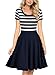 Miusol Women's Navy Style Stripe Scoop Neck 2/3 Sleeve Casual Swing Dress