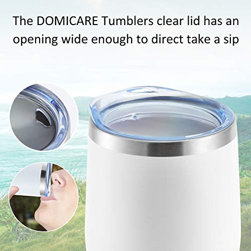 DOMICARE Insulated Wine Tumbler with Lid (4 Pack, White) - 12 OZ Stemless Double Wall Vacuum Traval Mug - Keeping Cold & Hot for Wine, Coffee, Cocktails, Drinks