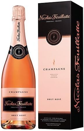 The Gift Box Nicolas Feuillatte Brut Rose Champagne with 2 Crystal Flutes and Pink Champagne Truffles Gift Set in Luxury Box with Ribbons NV 75 cl