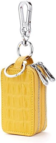 Genuine Leather Women Oversized Car Key Pouch Case 2 Zip Around Keychain Wallet