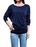 Allegra K Women Boat Neck Buttons Decor Batwing Top XS Dark Blue