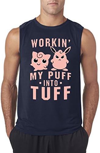 allwitty 1020 - Men's Sleeveless Workin My Puff Into Tuff Jigglypuff Wigglytuff Pokemon Small Navy