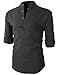 H2H Mens Casual Slim Fit Basic Designed Roll-up Sleeve Popover Henley Shirts
