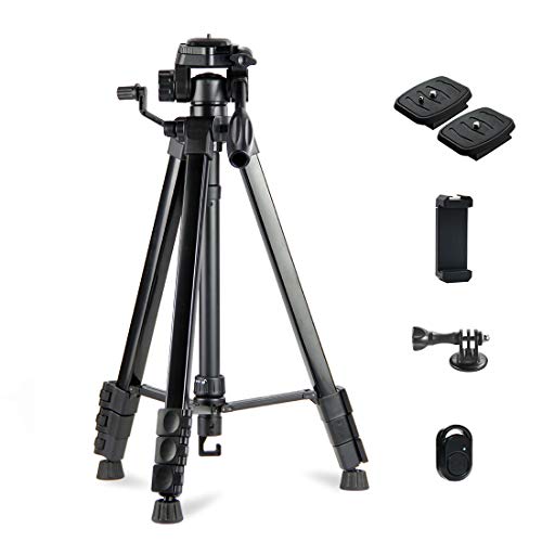 Phinistec 60โ Camera Phone Tripod Stand for DSLR, Smartphone, with Universal Cellphone Mount, Bluetooth Remote Shutter andAdapter with Carry Bag (Matte Black)