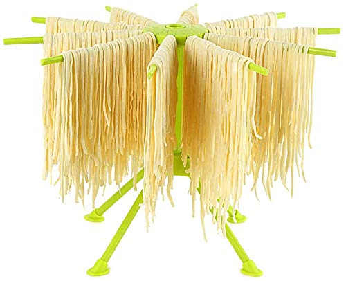 Ourokhome Collapsible Pasta Drying Rack- Plastic Household Noodle Stander with 10 Arms(Green)