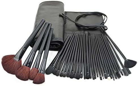 Makeup Brushes Cosmetic Brush Set: 32 Piece Synthetic Pro Beauty Tools for Eyeliner, Foundation, Blush, Eyeshadow, Lip, Quality Synthetic Travel Kit - Black Wood Handles and Vegan Leather Case