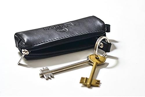 Car Key Case, leather key chain holder, zipper coin purse, pocket remote wallet bag (black)