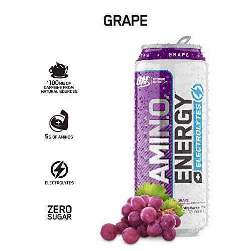 OPTIMUM NUTRITION ESSENTIAL AMINO ENERGY Plus Electrolytes Sparkling Hydration Drink, Grape, Keto Friendly BCAAs, 12 Count