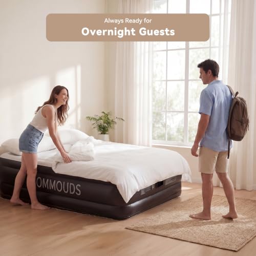 COMMOUDS Queen Air Mattress with Portable Air Pump, 18" High Self-Inflation Inflatable Mattress, Comfortable Blow up Mattress, Air Bed for Camping, Home and Guest