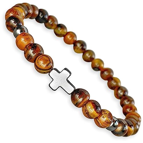 Soul Statement Unisex Stretch Beaded Cross Bracelets 6mm Bead Adjustable Size