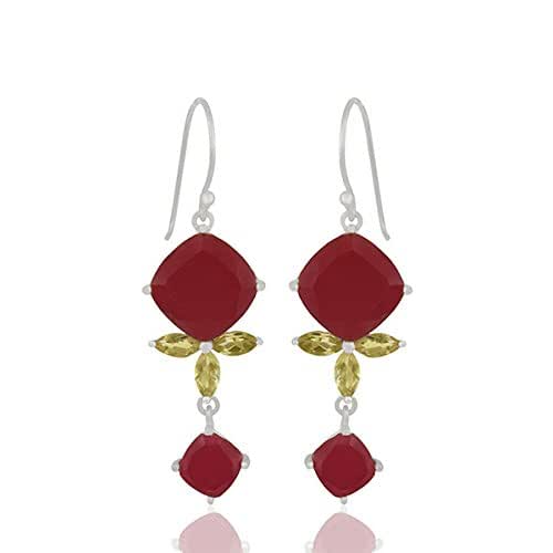 925 Sterling Silver Red Ruby Dangle Earrings Gemstone