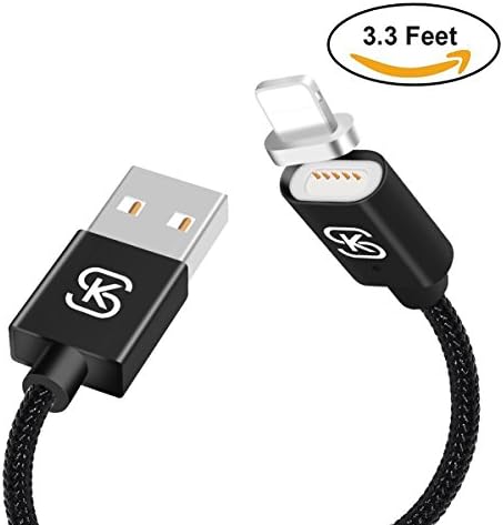 SIKAI 5th Generation Magnetic Braided USB Charging Cable with Lightning Connector [Data Sync] for iPhone 5 6 7 8 plus iPad Air Pro Mini Apple phone Data Cable [3.3 Feet/2.4A] (Black Lightning Set)