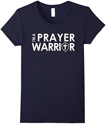 Womens Im A Prayer Warrior Bible Scripture Verse Christian T-Shirt Medium Navy