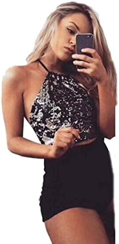 Women Vest Top ,Familizo Womens Backless Sequins Vest Strapless Ladies Fashion Tops (L, Black) [Energy Class A+++]