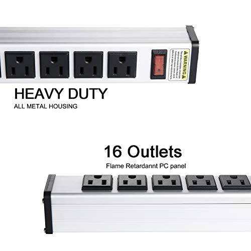 Metal Wall Mount Long Power Strip,16 Outlets Heavy Duty Power Strip