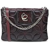 Cuadra Women's Wine Python Leather Shoulder Bag with Chain