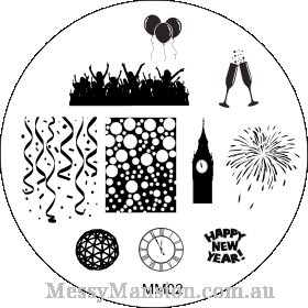 MESSY MANSION MM02 Nail Art Stamping Plate - New Year Theme