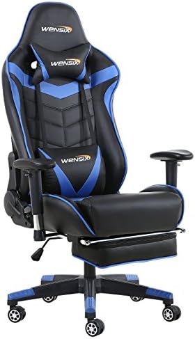 WENSIX Ergonomic High Back Computer Gaming Chair for PC Racing Chairs with Adjustable Footrest Headrest and Backrest (Blue-04)