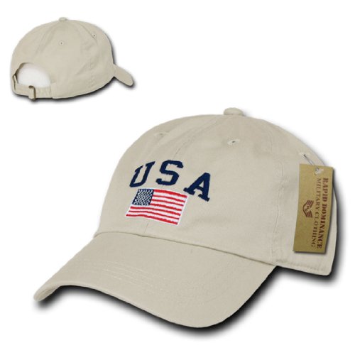 Rapid Dom USA Flag and Text Basic Style Polo Baseball Caps A03 Stone One Size