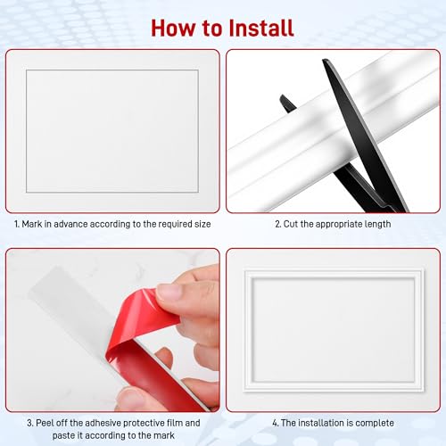 Starvortex 7 m x 2.8 cm Adhesive Wall Moulding, PVC Skirting Board for Interior Doors White Self-Adhesive Soft Skirting Board for Mirrored Walls and Cabinets