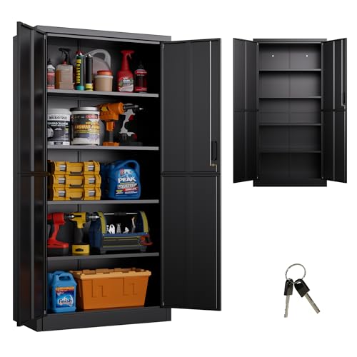 Locenhu Multifunktionaler Metallschrank 180X80X40 Cm, Metallwerkzeugschrank, 4 Regale, Abschließbar, Geeignet Für Büro, Schule, Werkstatt, Zur Selbstmontage, (Schwarz)