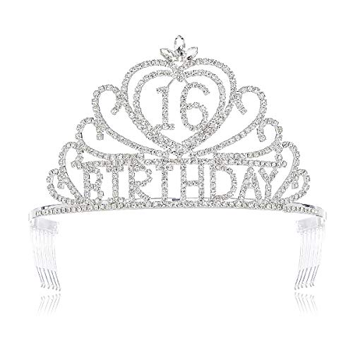 DcZeRong Sweet Girls 16th Birthday Tiaras Crown Princess Girls 16 Birthday Crowns Crystal Tiara