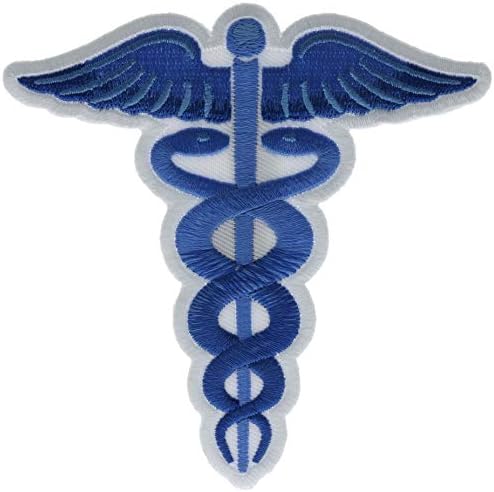 Blue on White Medical Caduceus Embroidered 4" Patch IVANP5466a