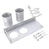 Yosoo Hair Dryer Holder Bathroom Storage Rack Aluminum Wall Mount Hair Dryer Hanging Rack Organizer with 2 Cups (C Sytle)