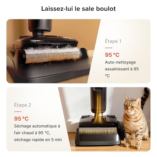 F25 ACE Pro Aspirateur Laveur sans Fil, 25000Pa, JetFoaming Anti-Taches, Brosse Anti-Emmêlement, Design 180° à Plat, Auto-Nettoyage Eau Chaude & Séchage, 60 Min