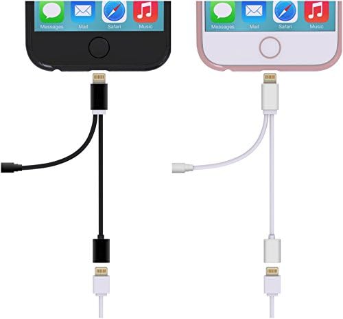 Cell Connectors 2 in 1 Lightning Adapter for iPhone 7 / 7 Plus, Lightning Charger and 3.5mm Earphone Stereo Jack Cable Adapter for iPhone 7/7 Plus/6s/6/5s/5 [No Music Control] (Two Pack Black/Silver)