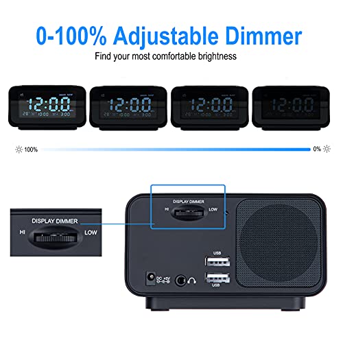 Acsonwin Digital Alarm Clock Radios with USB Charger ports, Bedside