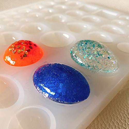 ScivoKaval Cabochon Gem Jewelry Silicone Mold Oval Teardrop Square Heart Round Shapes for Polymer Clay Crafting Resin Epoxy Pendant Earrings Making Casting DIY Craft Mold 29 Design 58 Cavity Large - Thumbnail 2