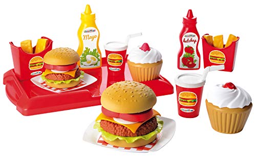 Burger Spielzeug-Set – 32-teiliges Spielset mit Pommes, Ketchup, Burger, Tablett, usw., ideal für Kinderküche, für…