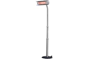 Fire Sense 02117 Telescoping Offset Pole Mounted Infrared Patio Heater With Wheels 1500 Watt Indoor Outdoor Powder Coated Steel Tip over Protection System Cover Included - Stainless Steel