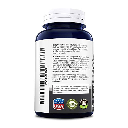 Activated Charcoal 900mg 200 Veggie Capsules (NonGMO & Gluten Free