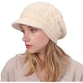 Punctualgood Women Winter Knitted Hat, Soft Stretchy Slouch Beanie with Visor Brim Warm Snow Ski Cap