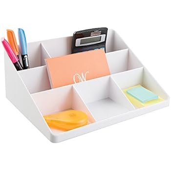 mDesign Office Supplies Desk Organizer for Pens, Pencils, Markers, Sticky Notes, Tape, Envelopes - White
