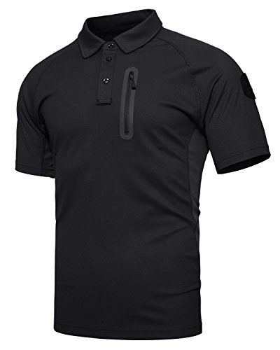 EKLENTSON Mens Outdoor Polo Performance Polo Outdoor T Shirt Short Sleeve Work Polo Black - Thumbnail 5
