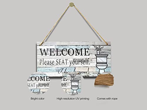 Funny Bathroom Wall Decor Sign, Printed Wood Plaque Sign Wall Hanging Welcome Sign Please Seat yourself Wall Art Sign , 11.8\